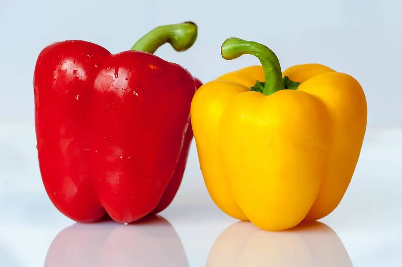 Red and yellow capsicum is kept.
