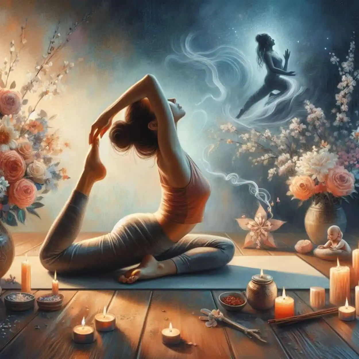 In this image a girl is doing yin yoga for grounding and centering